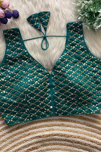 Teal silk blouse for women zari saree blouse