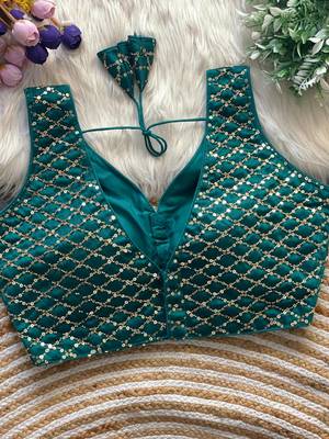 Teal silk blouse for women zari saree blouse 2
