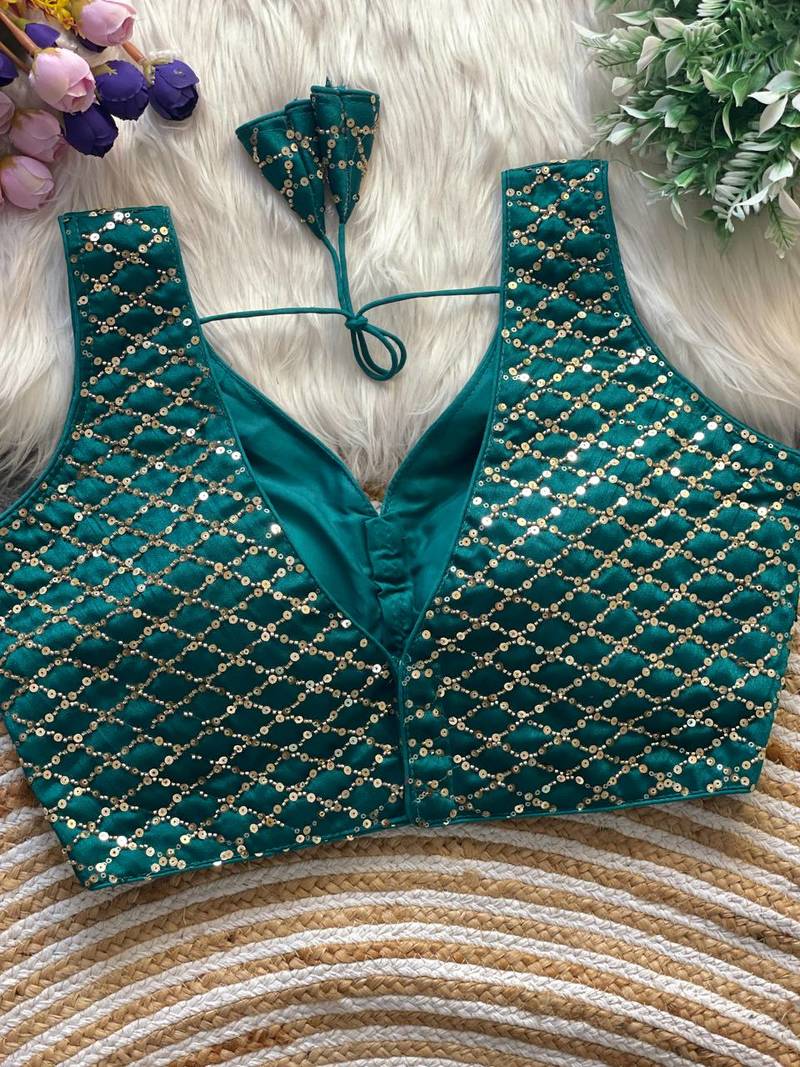 Teal silk blouse for women zari saree blouse