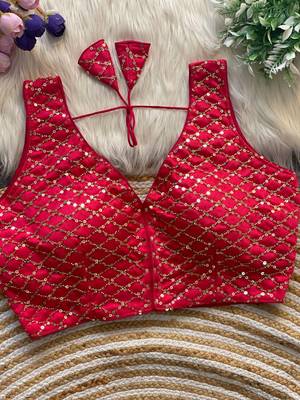 Pink silk blouse for women sequence saree blouse 1