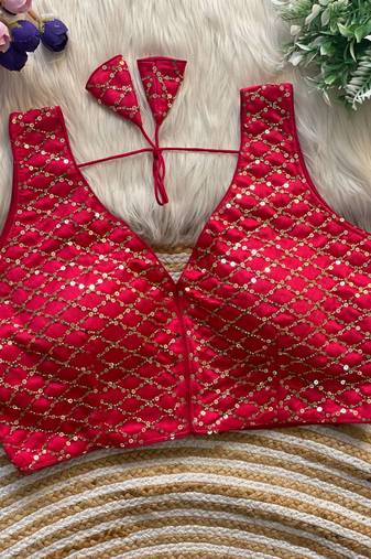Pink silk blouse for women sequence saree blouse