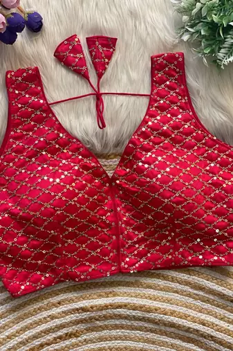 Pink silk blouse for women sequence saree blouse