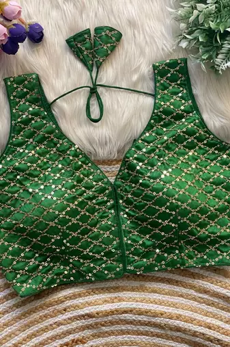 Green silk blouse for women thread saree blouse