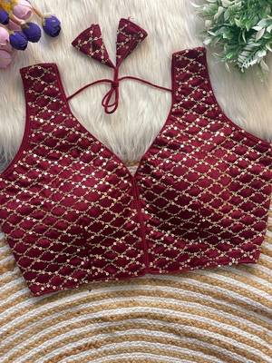 Maroon silk blouse for women printed saree blouse 1