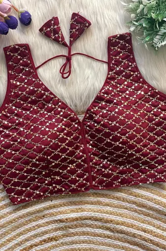 Maroon silk blouse for women printed saree blouse