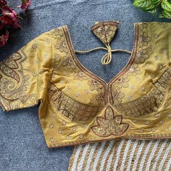 Beige silk blouse for women embroidery saree blouse 1