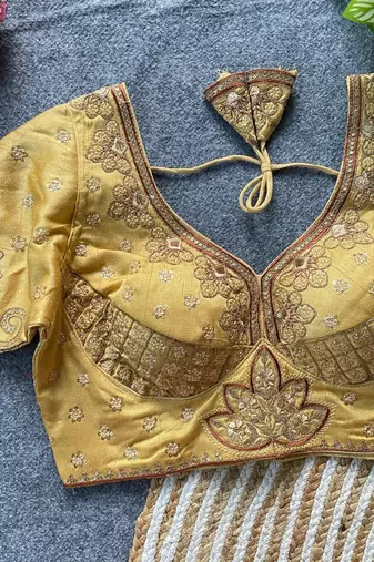 Beige silk blouse for women embroidery saree blouse