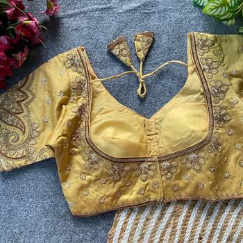 Beige silk blouse for women embroidery saree blouse 2