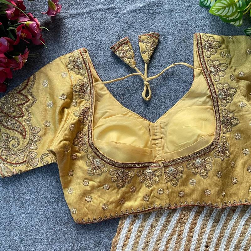 Beige silk blouse for women embroidery saree blouse