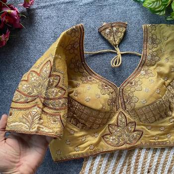 Beige silk blouse for women embroidery saree blouse 3