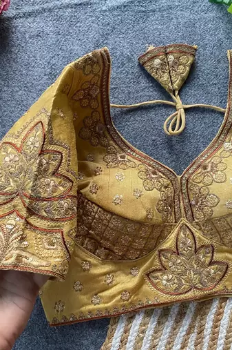 Beige silk blouse for women embroidery saree blouse