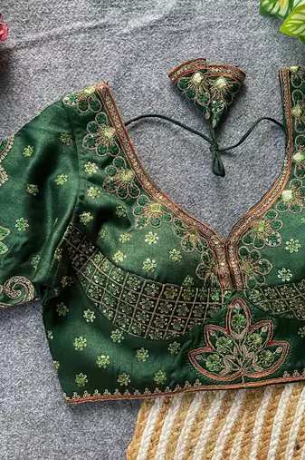 Green silk blouse for women zari saree blouse