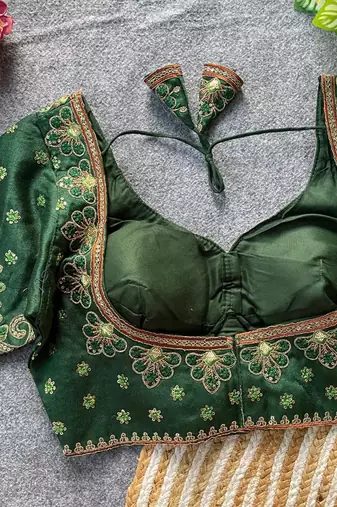 Green silk blouse for women zari saree blouse