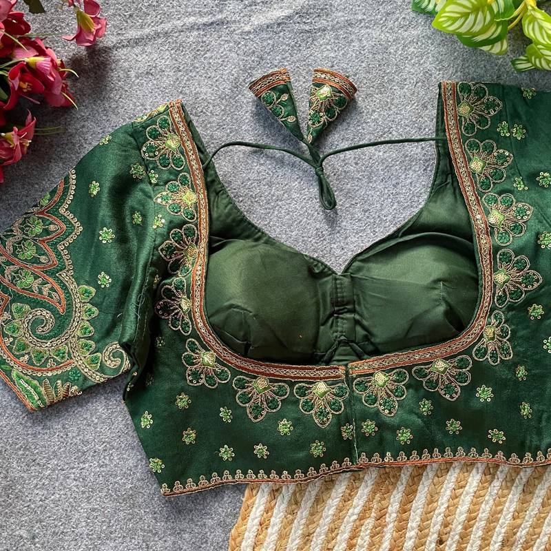 Green silk blouse for women zari saree blouse