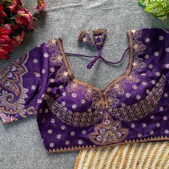Purple silk blouse for women sequence saree blouse 1