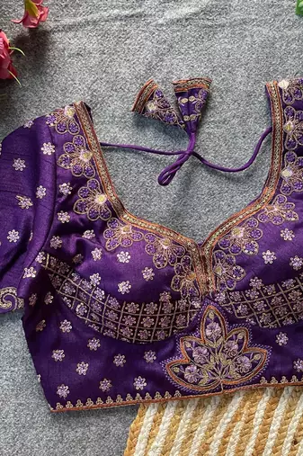 Purple silk blouse for women sequence saree blouse