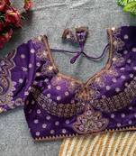 Purple silk blouse for women sequence saree blouse