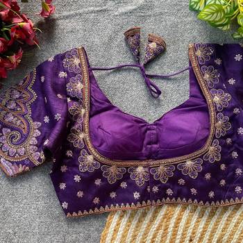 Purple silk blouse for women sequence saree blouse 2