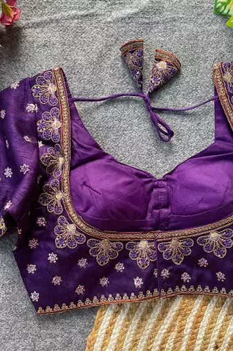 Purple silk blouse for women sequence saree blouse