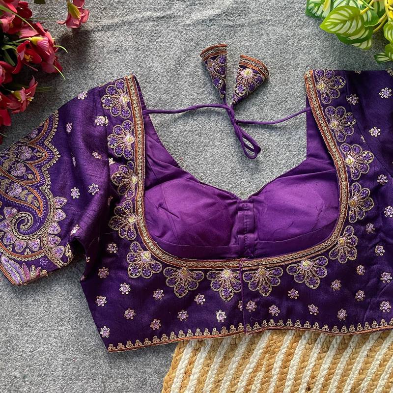 Purple silk blouse for women sequence saree blouse
