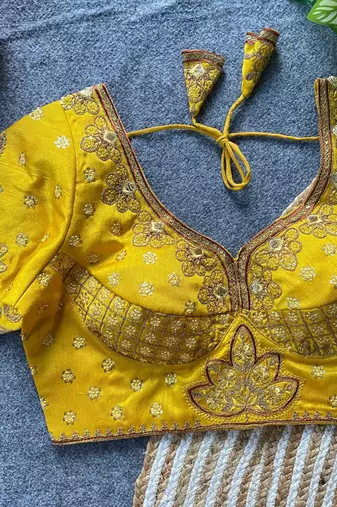 Yellow silk blouse for women thread saree blouse