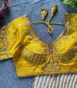 Yellow silk blouse for women thread saree blouse
