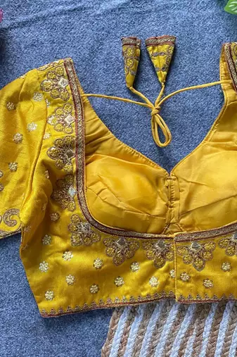 Yellow silk blouse for women thread saree blouse