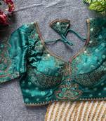 Sky blue silk blouse for women printed saree blouse