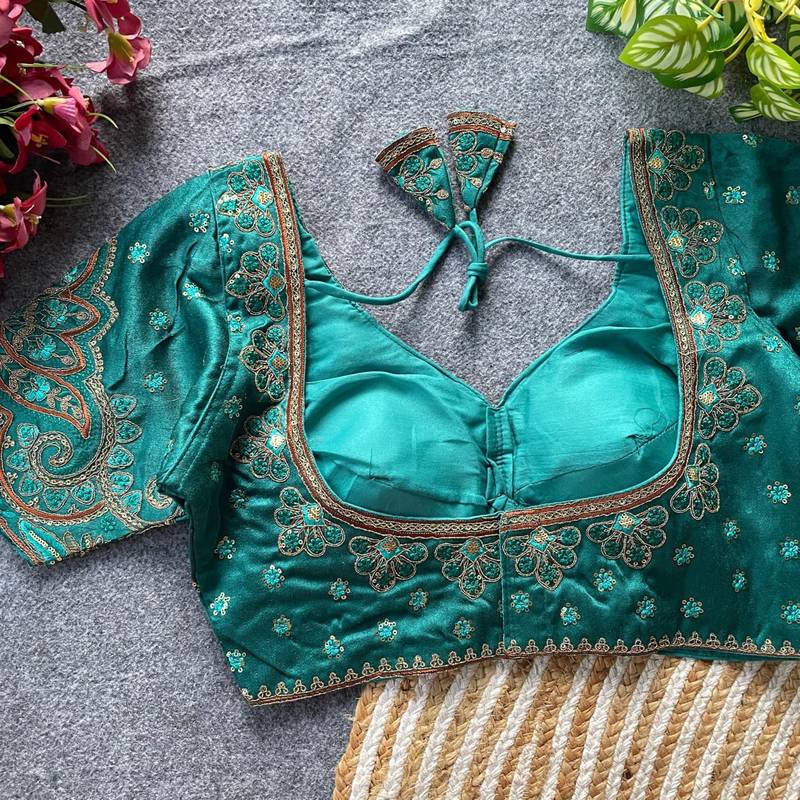 Sky blue silk blouse for women printed saree blouse