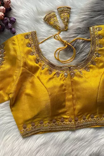 Yellow silk blouse for women elegant saree blouse