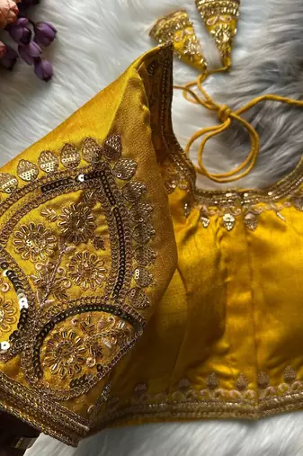 Yellow silk blouse for women elegant saree blouse