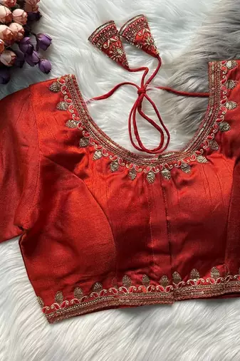 Orange silk blouse for women designer saree blouse
