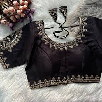 Black silk blouse for women embroidery saree blouse 1