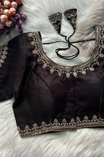 Black silk blouse for women embroidery saree blouse