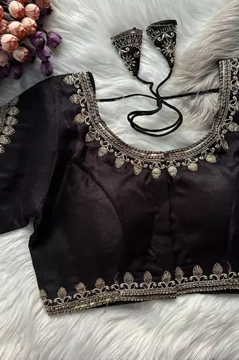 Black silk blouse for women embroidery saree blouse