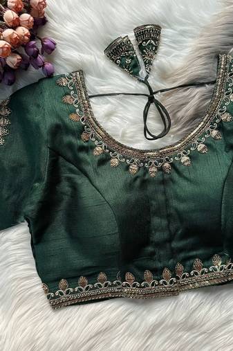 Dark green silk blouse for women zari saree blouse