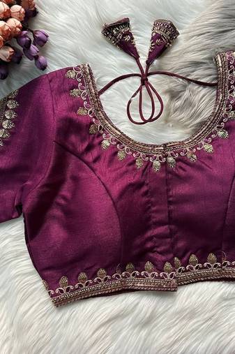 Wine silk blouse for women sequence saree blouse