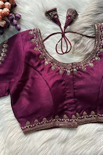 Wine silk blouse for women sequence saree blouse