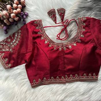 Maroon silk blouse for women printed saree blouse 1