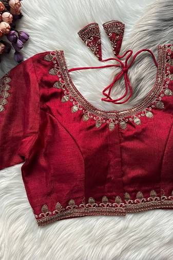 Maroon silk blouse for women printed saree blouse
