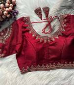 Maroon silk blouse for women printed saree blouse