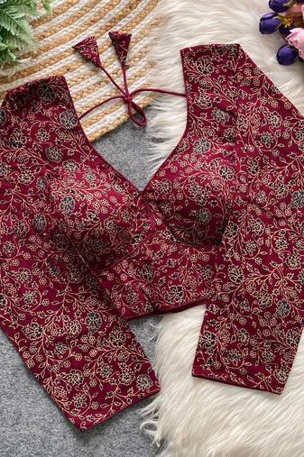 Maroon cotton blouse for women festive saree blouse
