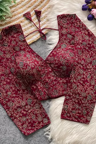 Maroon cotton blouse for women festive saree blouse