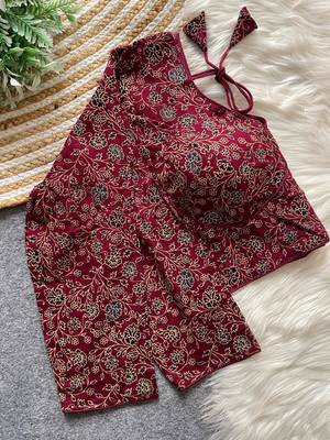 Maroon cotton blouse for women festive saree blouse 2