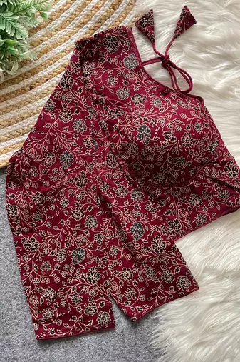 Maroon cotton blouse for women festive saree blouse