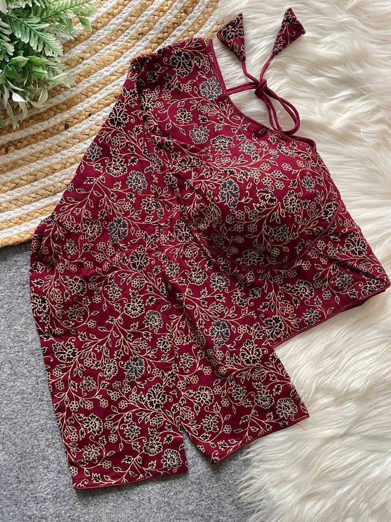 Maroon cotton blouse for women festive saree blouse