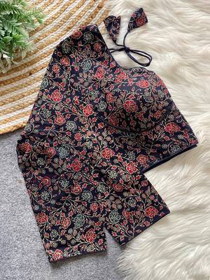 Navy blue cotton blouse for women plain saree blouse 1