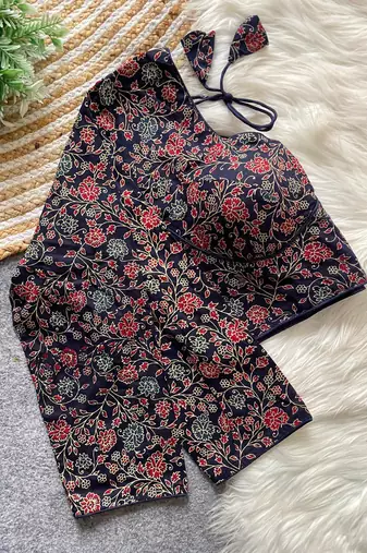 Navy blue cotton blouse for women plain saree blouse