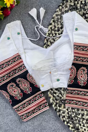 White cotton blouse for women embroidery saree blouse