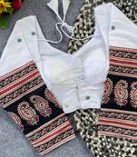 White cotton blouse for women embroidery saree blouse